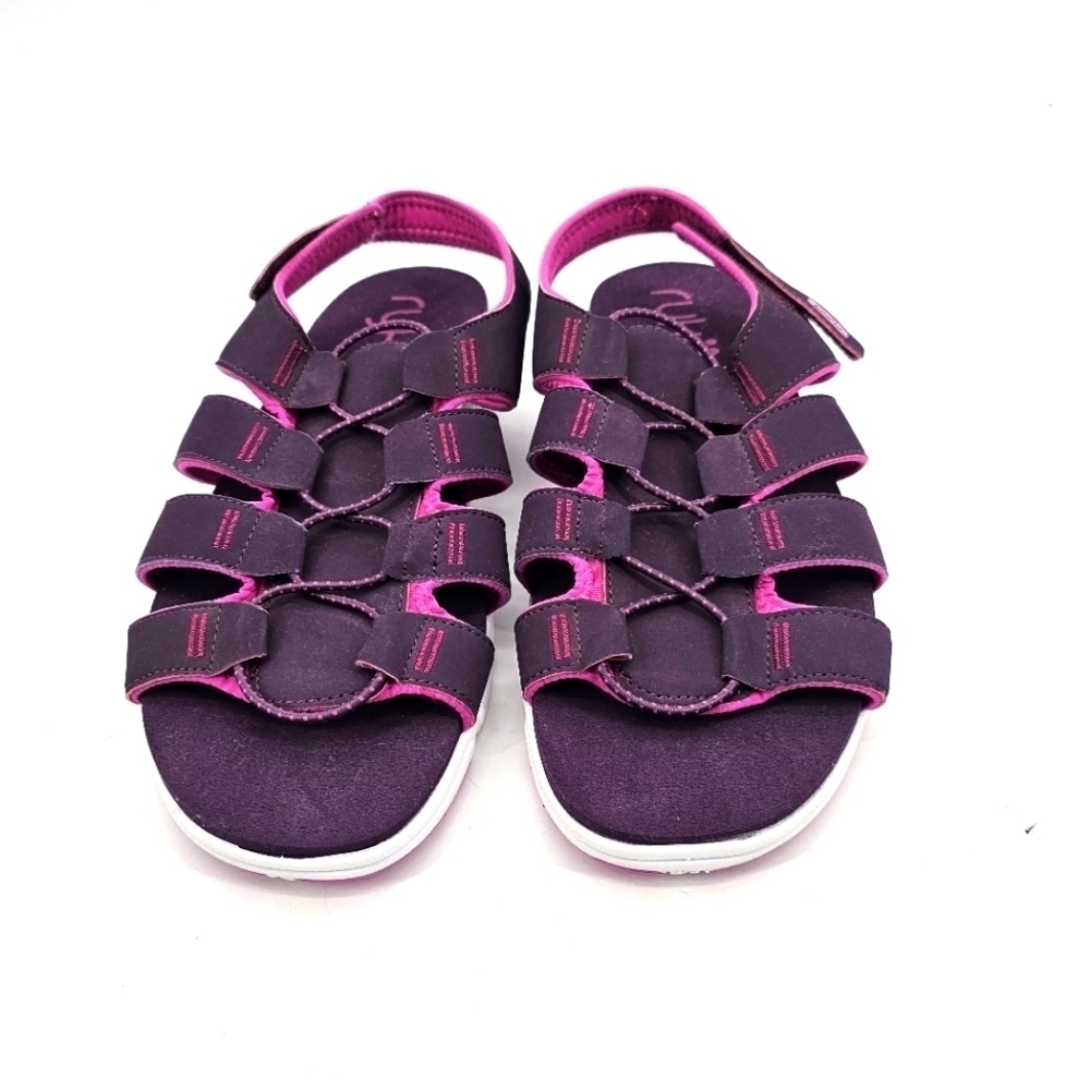 Ryka Womens Misty Sport Sandals Purple Bungee Open Toe Cut Out Low Heel 12W New